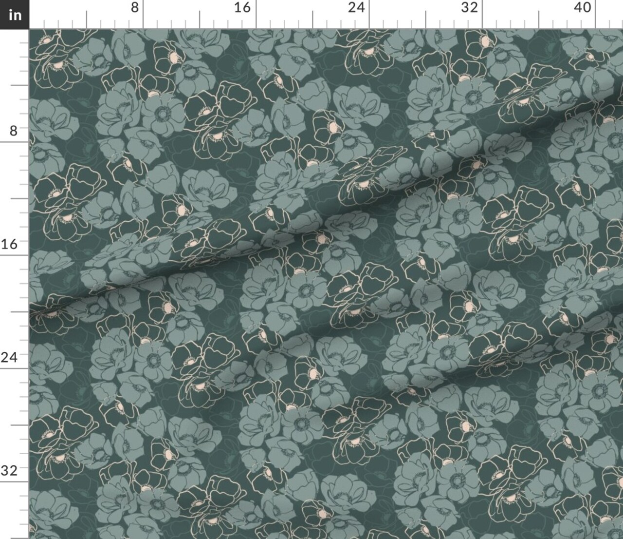 Emerald Modern Floral Botanical Blush Custom Printed Fabric by Spoonflower Various Fabrics by the Yard or Fat Quarter